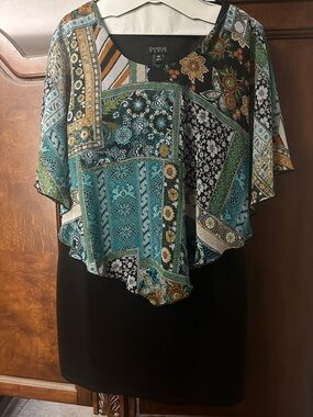Enfocus Studio Teal, Black & Gold Printed Overlay Tunic Dress